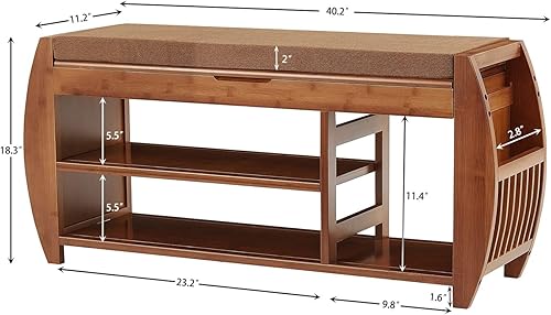 Miniatura 2 de Zapatero y banco de zapatos de bambú, organizador de almacenamiento de entrada, multifunción para pasillo, baño, sala de estar, pasillo y jardín,