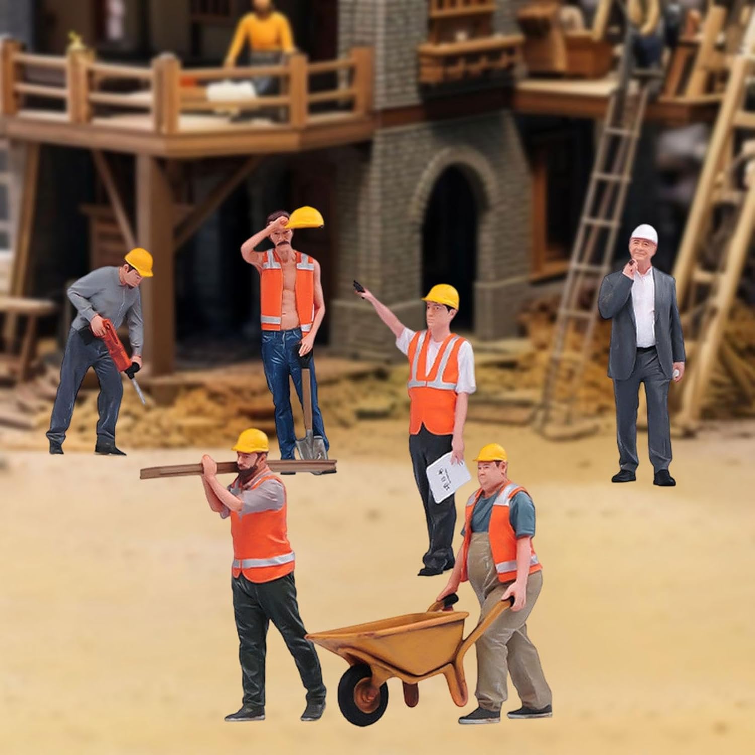 1/18 Construction Site Worker Figures Micro Scene Layout Micro Landscape Collectibles Resin Miniature Figures Tiny People