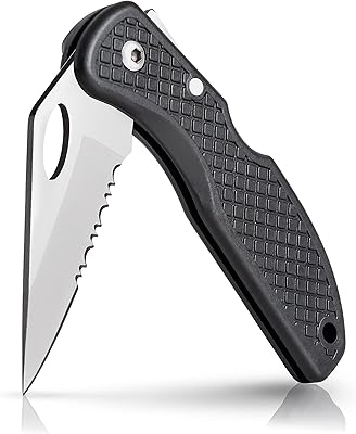 Maxam Falcon VII Lockback 7 (Open) Inch Pocket Knife - Stainless Steel Serrated Blade, Textured No-Slip Handle, Carry Clip