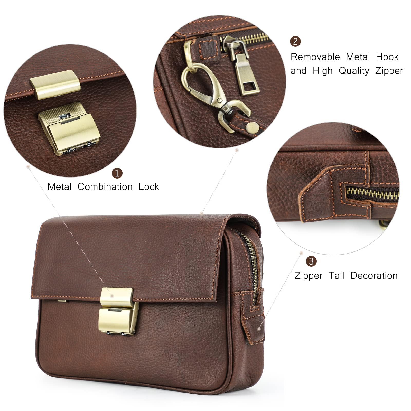 Contacts Pochette da uomo in vera pelle per carte d'identità, grande capacità, con blocco antifurto, da viaggio, passaporto, telefono, borsa a mano con cinturino da polso