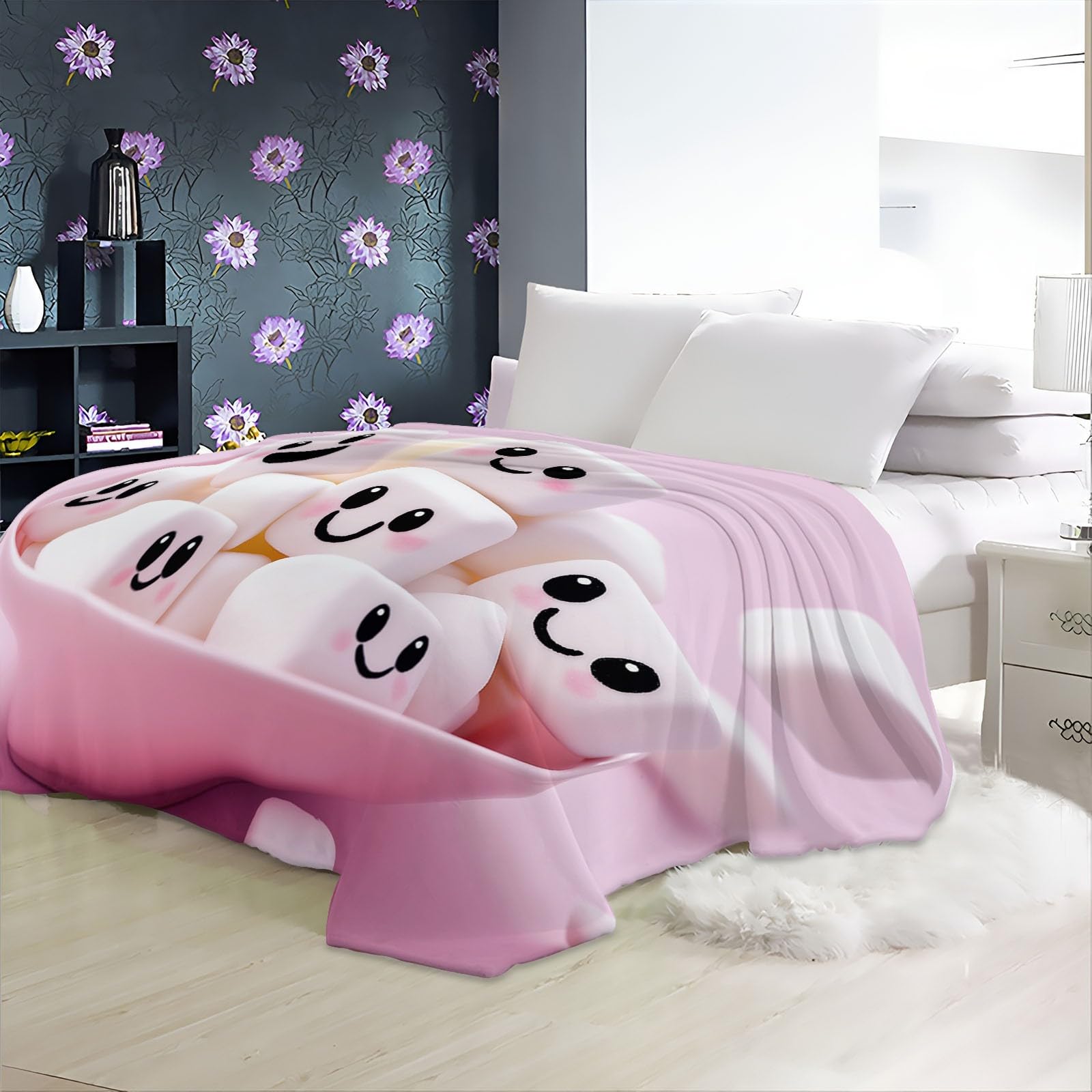 Kuscheldecke 180x200 cm, Cartoon-Rosa, Zuckerwatte-Sherpa-Fleece, weich, k