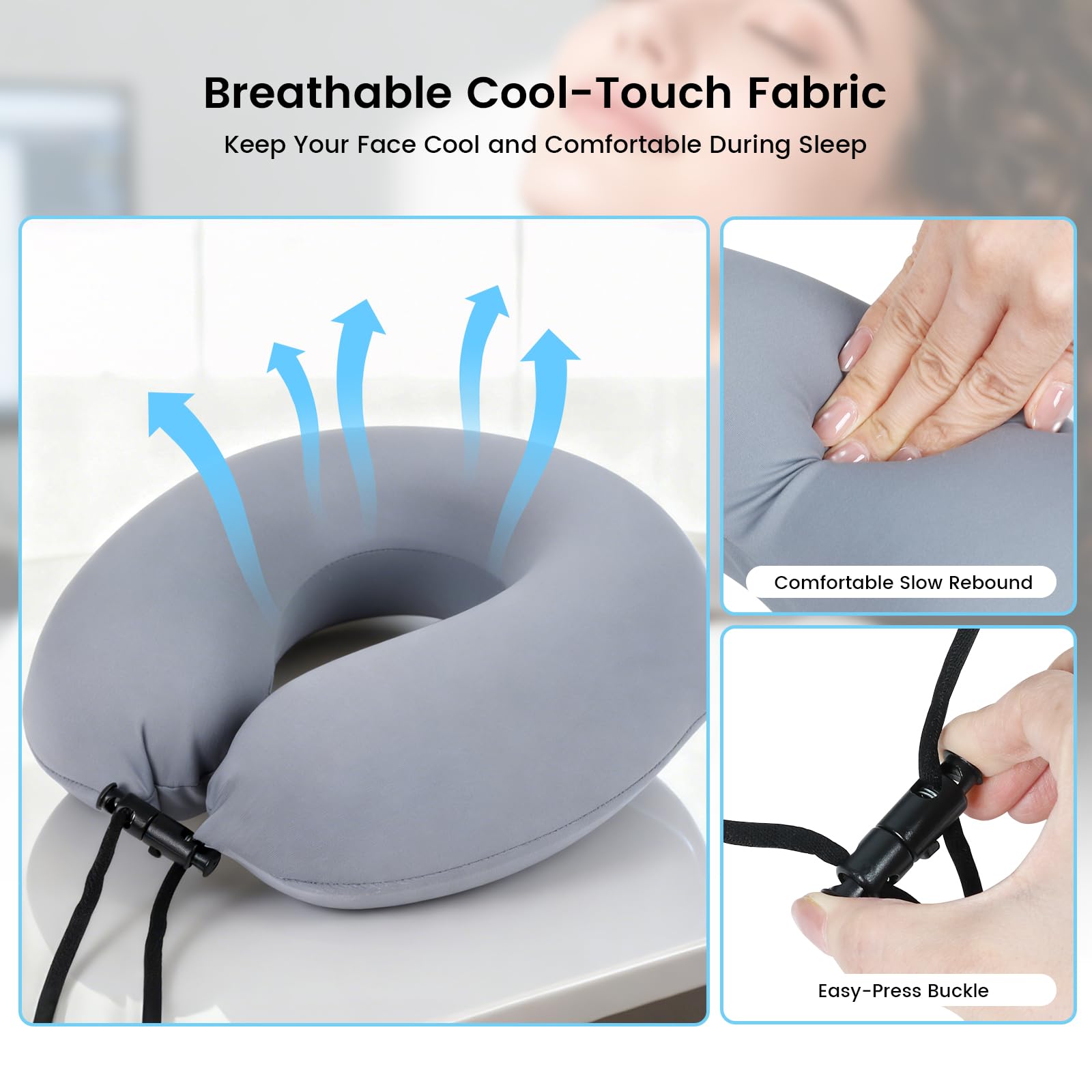 Almohada de espuma viscoelástica de apoyo inteligente, almohada de masaje ajustable, almohada ergonómica multiusos para siestas de oficina, viajes, reposacabezas reclinable, portátil (almohada azul