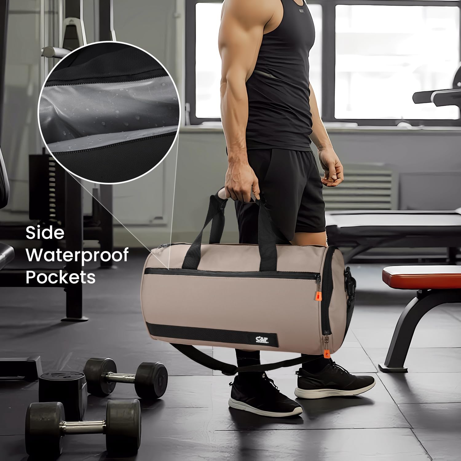 C&F BOGMOST Small Travel Duffel Bag,Compact Sports Small Gym Bag with Shoes Compartment,Lightweight Duffel Bag for Men & Women,Personal Item Travel Bag Weekender Bags for Travel Sports Gym -Khaki - Image 3