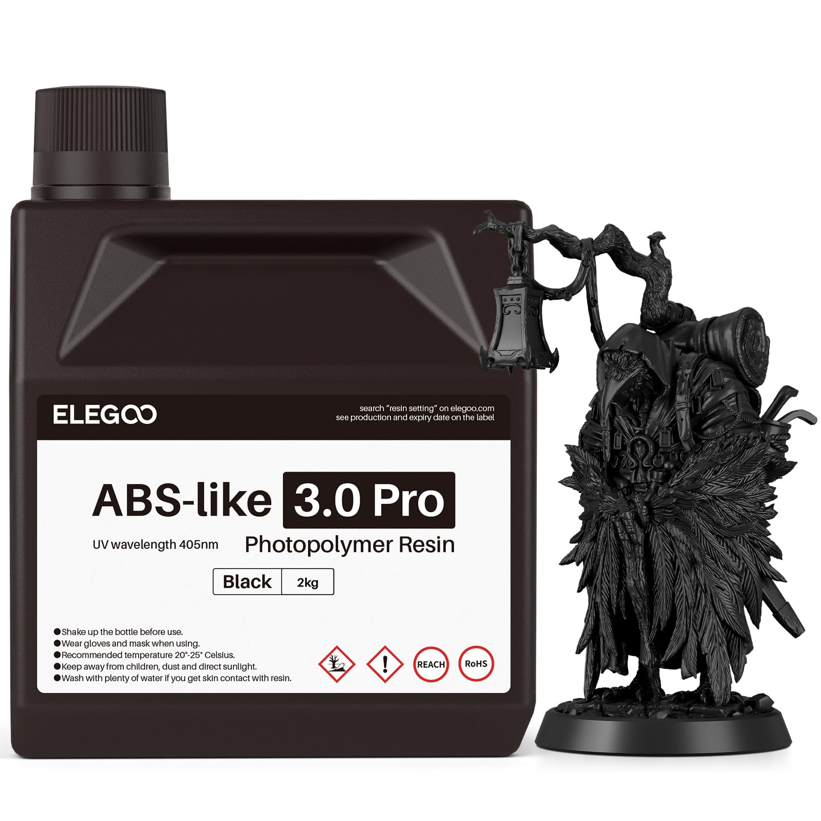 ELEGOO 405nm ABS-Like Resin 3.0 Pro, Żywica 3D utwardzana światłem UV z wysoką precyzją, nie krusząca się, nietoksyczna dla drukarek LCD/DLP 3D, żywica fotopolimerowa Czarna 2000g