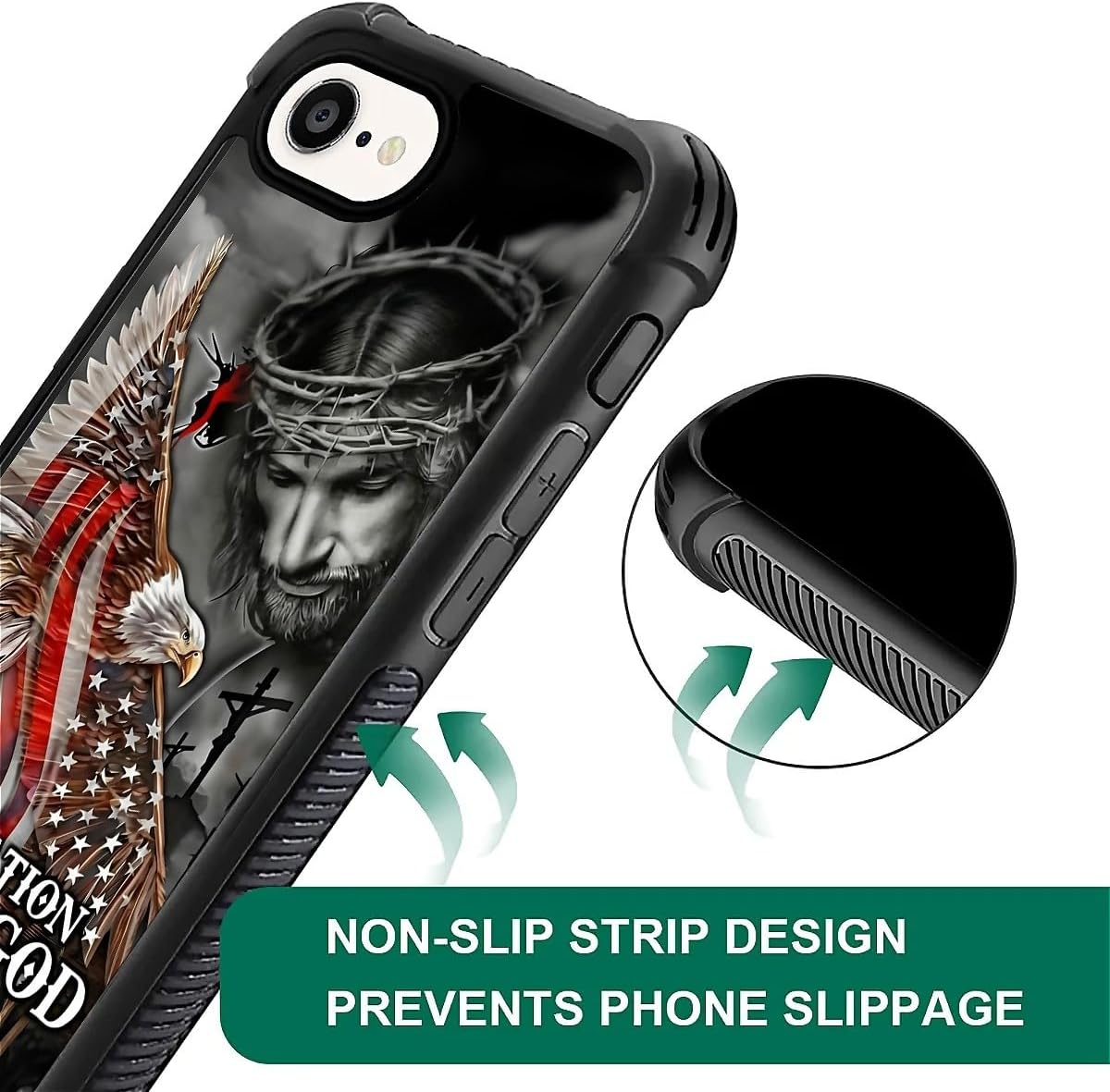 Case for iPhone 16e 6.1 inch,Four Corner Airbag Protection Design Soft Silicone Frame Personalized Pattern Case Compatible with iPhone 16e for Men-Jesus Eagle Flag - Image 6