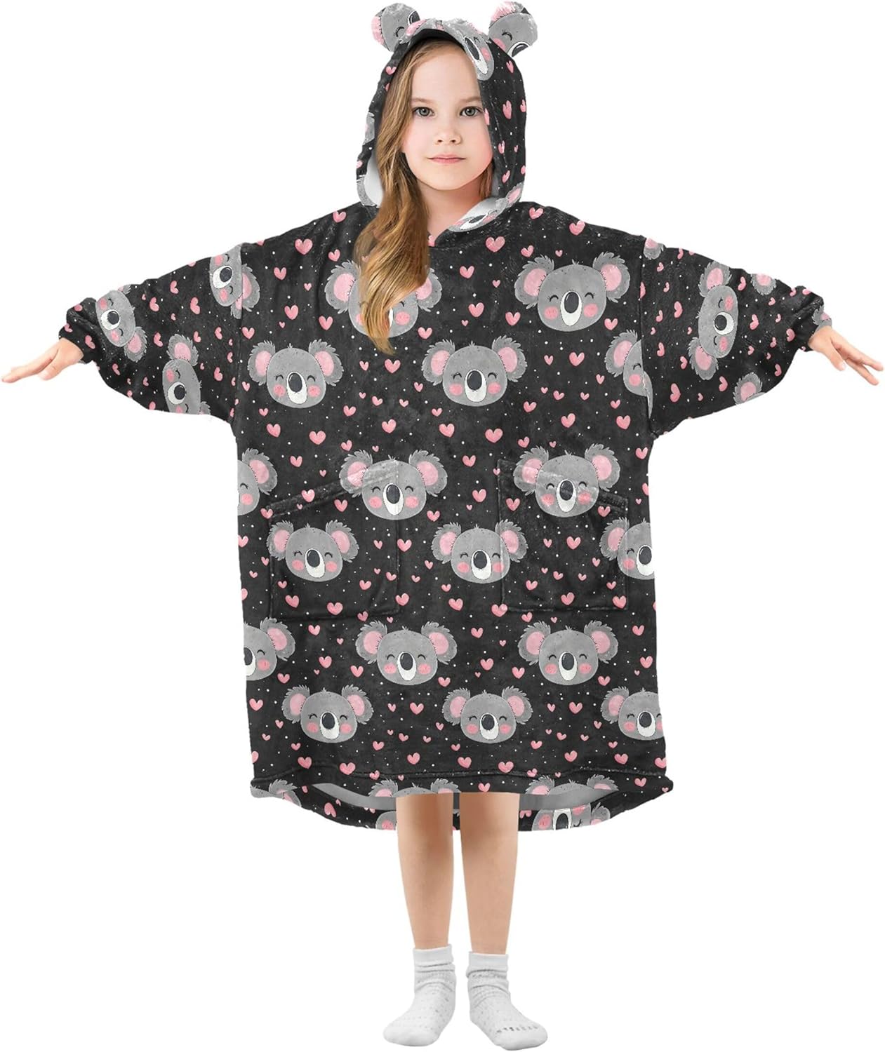 Cute Koala Kids Wearable Blanket Hoodie with Pocket and Sleeves for Toddlers, Cute Hoodies Girls Boys B0404155