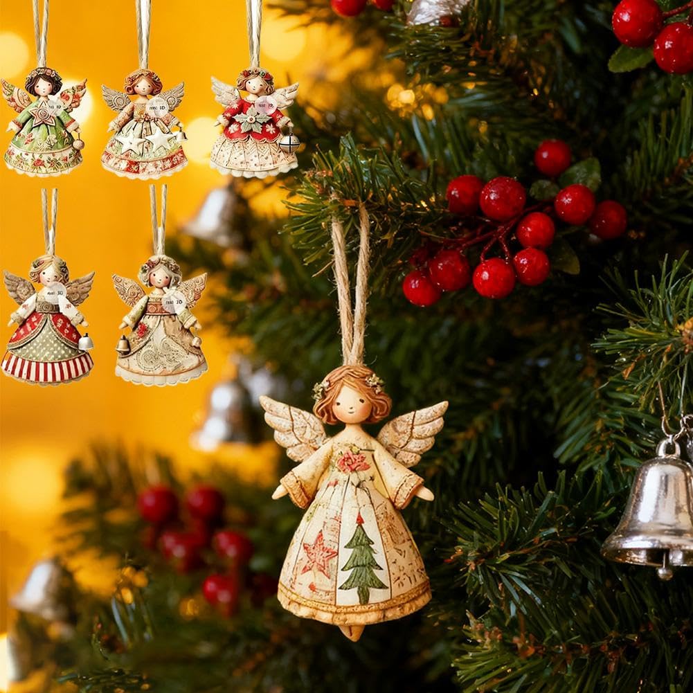 24 Ornamenti Di Natale In Legno A Forma Di Angelo - Decorazioni Da Appendere Vintage Per Albero, Ghirlande E Artigianato