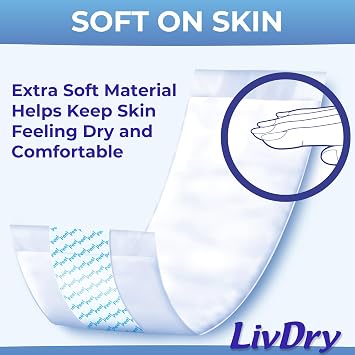 LivDry Incontinence Booster Pads, Use with Adult Diapers for Women and Men, Extra Comfort Softness, Disposable Pad (20 Count, Regular Length)
