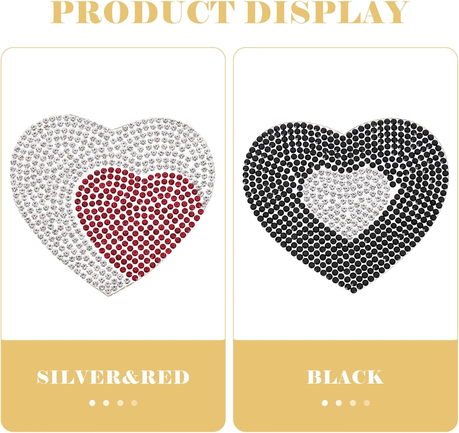TEHAUX 8pcs Crystal Rhinestone Heart Patches Sewing Appliques for Clothes and Bags Dark and Metallic DIY Decorative Embellishments for Fashion Crafts