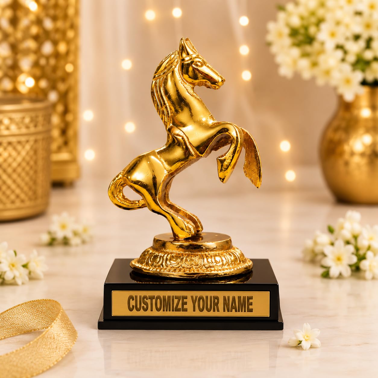 CHHARIYA CRAFTS Personalized Golden Horse Statue for Good Luck with Custom Name Plate for Office Desk & Home Decor, Metal Horse Showpiece, Corporate Gift, Anniversary, Housewarming & Rakshabandhan-image-28