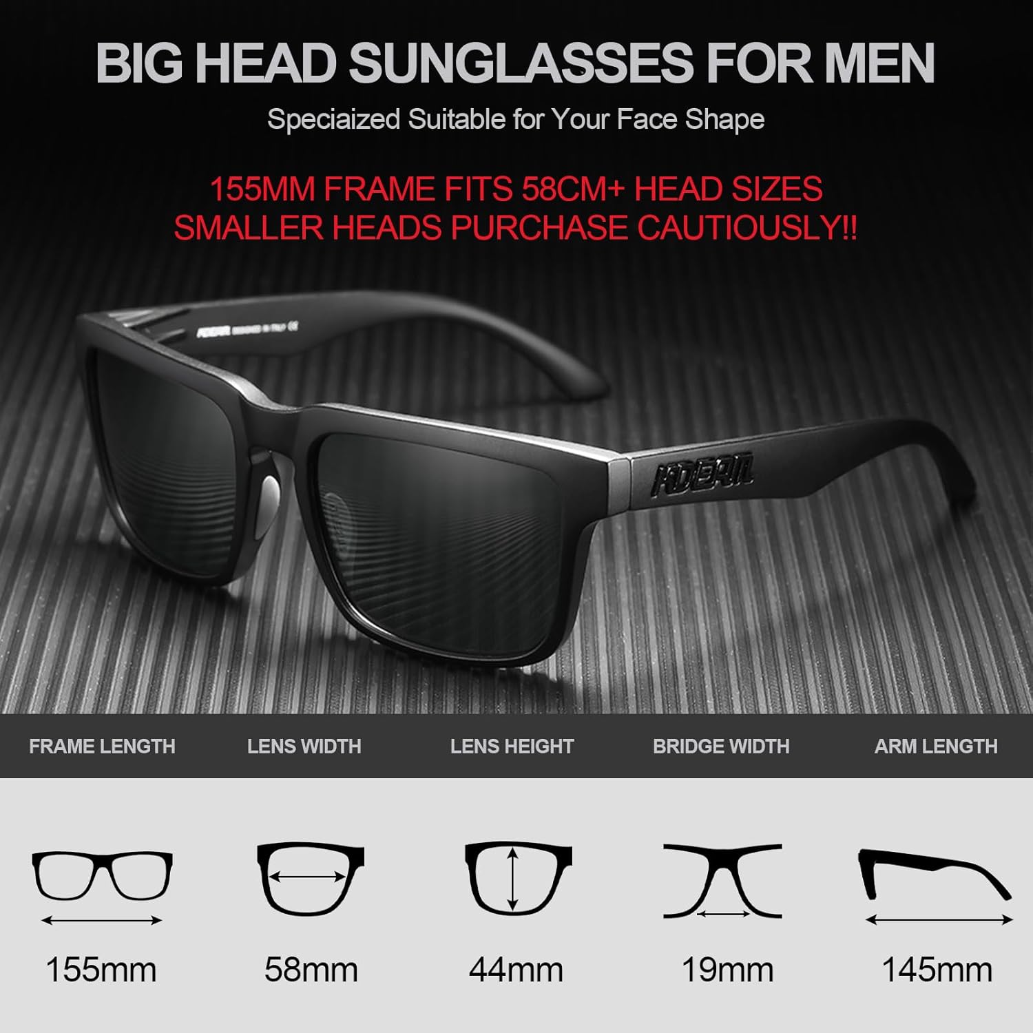 STGATN XL Big Head Sunglasses for Men - 155MM for Large Wide Heads Men's TR90 Ultralight Polarized UV400 Protection Glasses