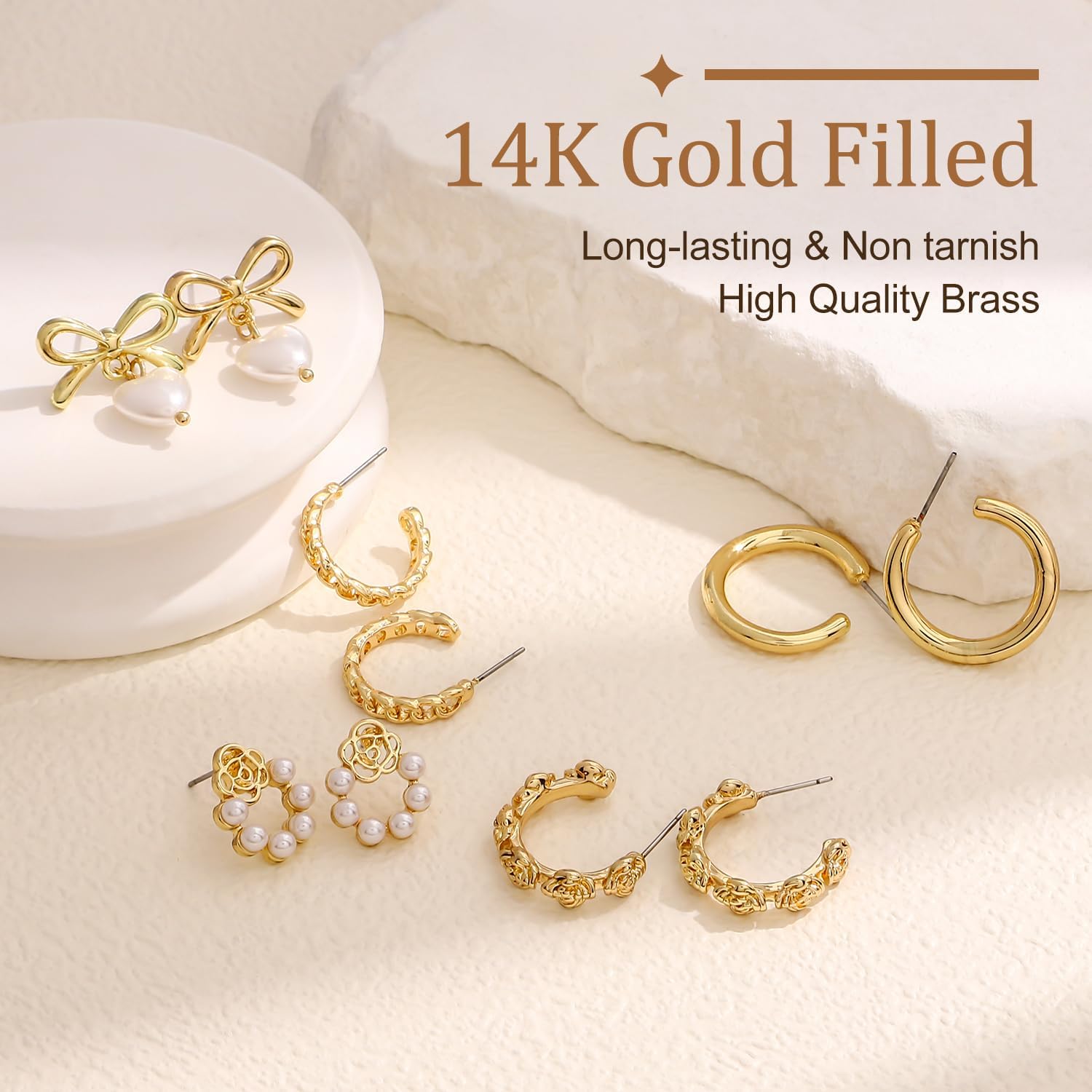 Gold Hoop Earrings for Women Set - 14K Gold Plated Thick Chunky Hoops - Image 5