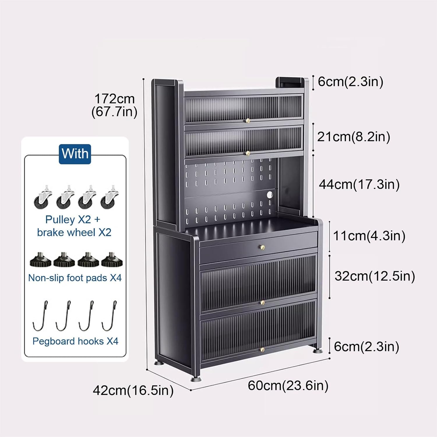 Kitchen Bakers Rack with Drawer, Kitchen Cabinets with Worktop, Wide Tabletop, Large Capacity(Black,60cm)
