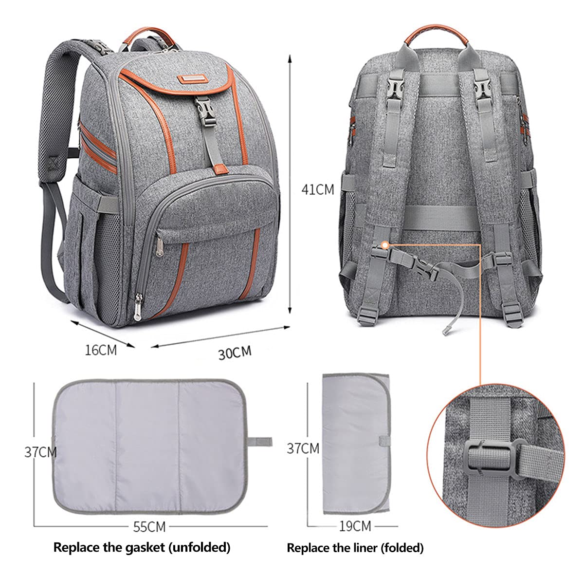 Zaino Mamma Multifunzione Neonato Fasciatoio Borsa Impermeabile Grande capacità con Tasche Isolanti Bottiglie, Borsa per Pannolini Portatile con Porta USB