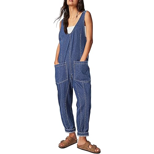 Pink Queen Denim Jumpsuits for Women 2024 Casual Loose Sleeveless Overalls High Waist Baggy Jeans Pants Jumpers with Pockets