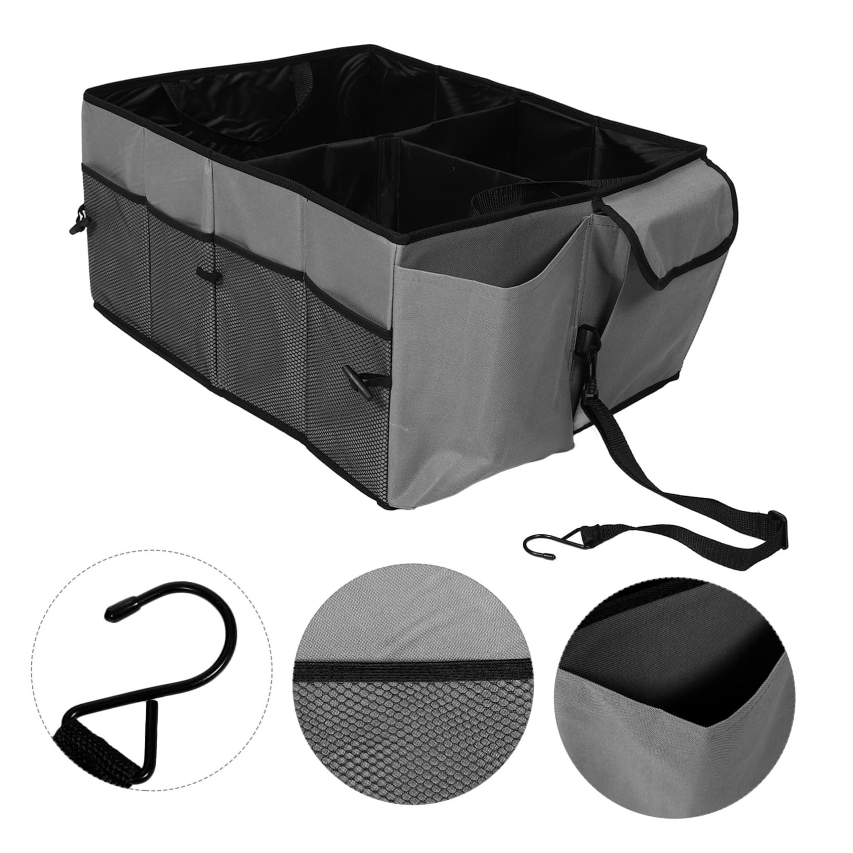 Cabilock caja de almacenamiento del coche Multifunción bota Trompa organizadores auto organizador de maletero para coche Maletero organizador de almacenamiento de coche poliéster Gris