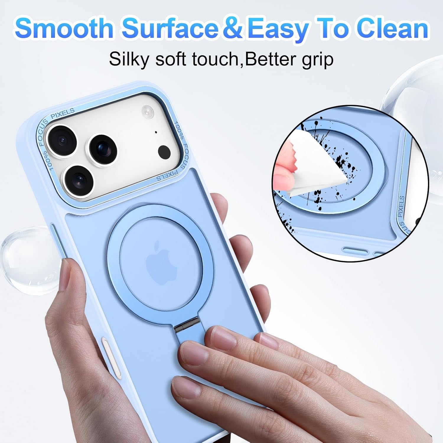 Lamcase for iPhone 17 Pro Case,with Magnetic Invisible Stand [Military Drop Protection] [Compatible with MagSafe] Shockproof Slim Translucent Anti-Slip with 2 Screen Protector,Light Blue