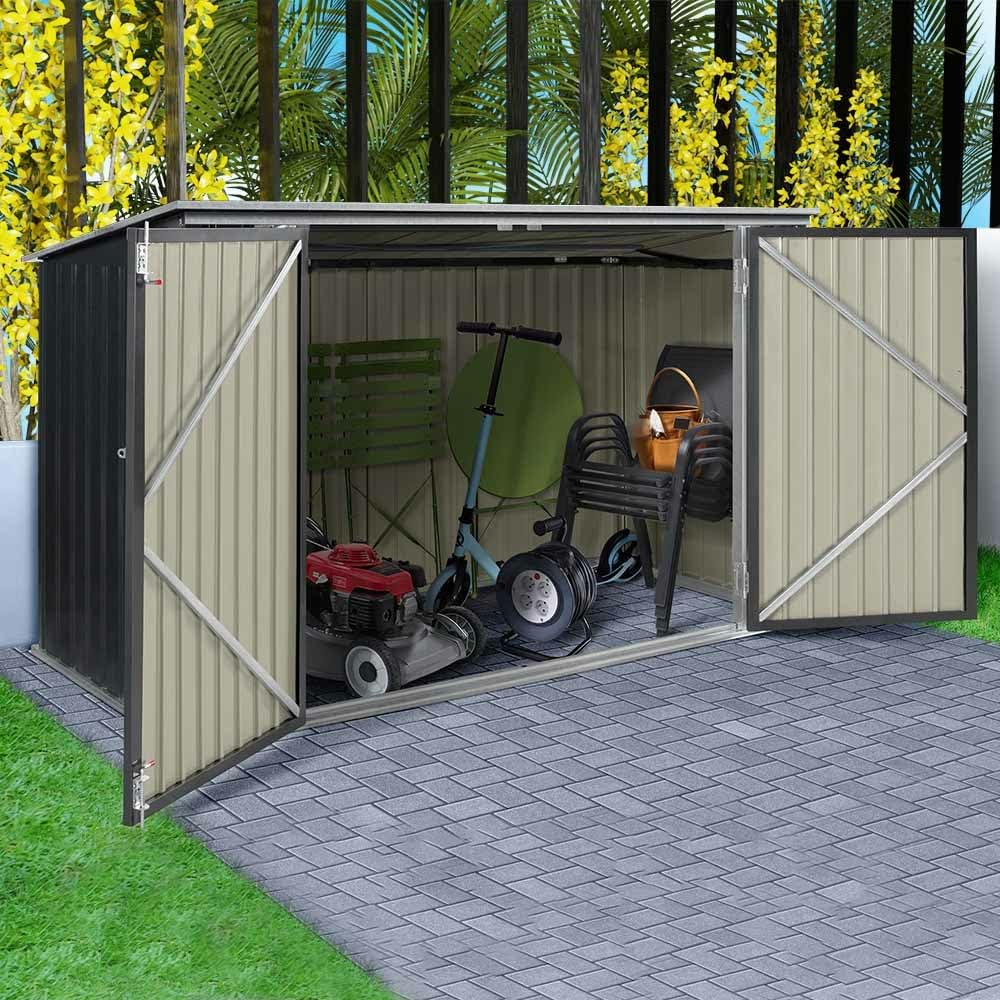 Gartenhaus mit Doppeltür, Aufbewahrungsbox aus grauem verzinktem Stahl, Metallbox für Fahrräder und Werkzeuge, Mülltonnenabdeckung mit Schiebedach, 210 x 130 x 105 cm