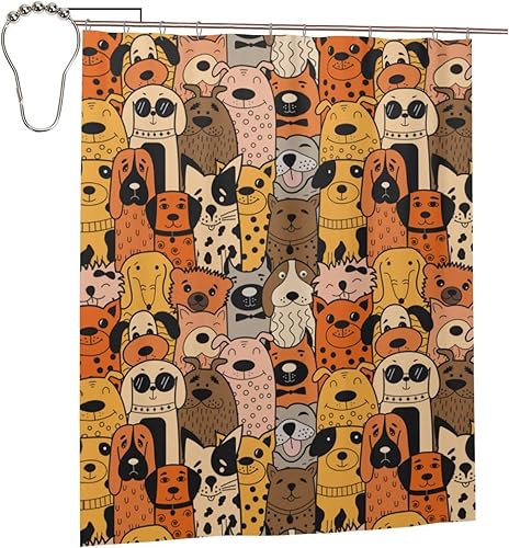 Funny Doodle Dog Bathroom Shower Curtain Sets,Long Funny Shower Curtains for Bathroom,Cute Cortinas De Baño Bathroom Curtain Washable,Waterproof