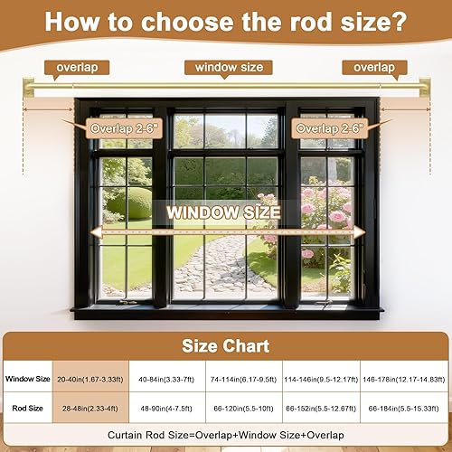 Miniatura 7 de ZYRW Barra de cortina dorada, cortinero de oscurecimiento de habitación para ventanas de 28 a 48 pulgadas (2.3-4 pies), barras de cortina