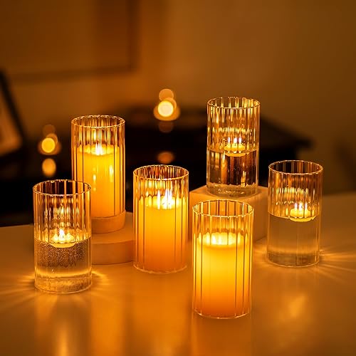 Hewory Juego de 6 portavelas de cristal de huracán, jarrones cilíndricos de vidrio transparente para pilar y velas flotantes, 6 pulgadas, centros de