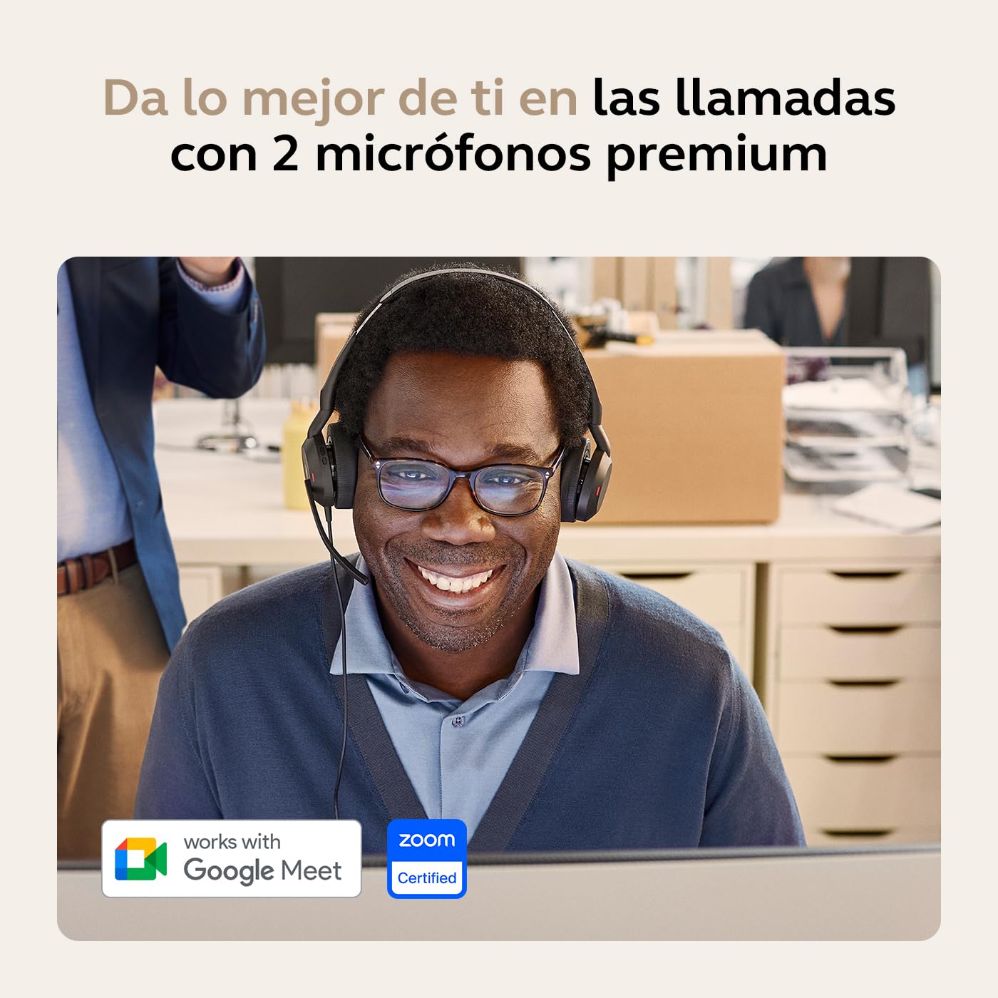 Jabra Evolve2 55 Auriculares Estéreo Inalámbricos con Tecnología Jabra Air Comfort, Micrófonos con Cancelación de Ruido y ANC, para Plataformas UC como Zoom y Google Meet, Negro