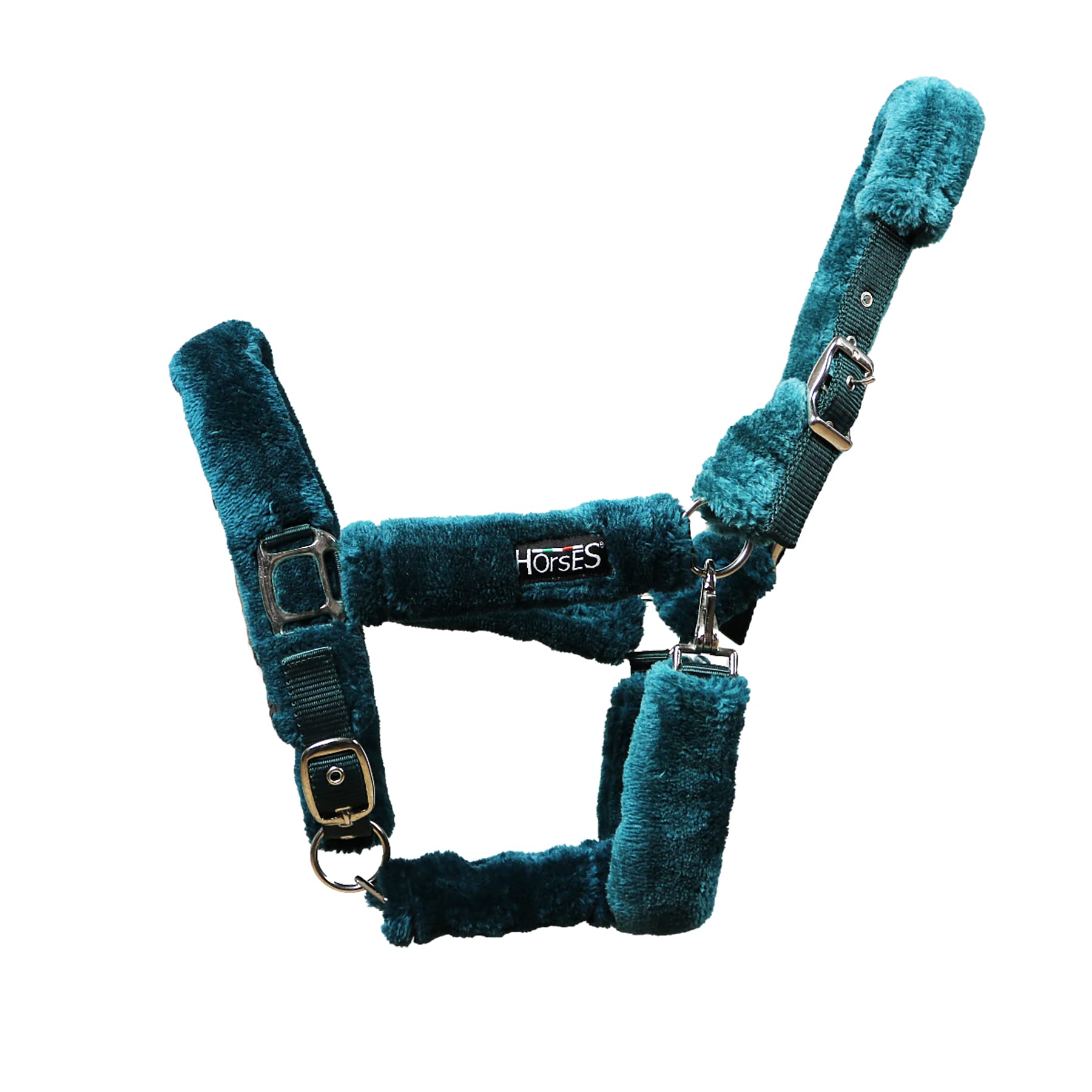Horses, Cabestro de nailon suave con revestimiento de pelo sintético para caballos sensibles, apto para viajes en remolque (completo, verde oscuro)