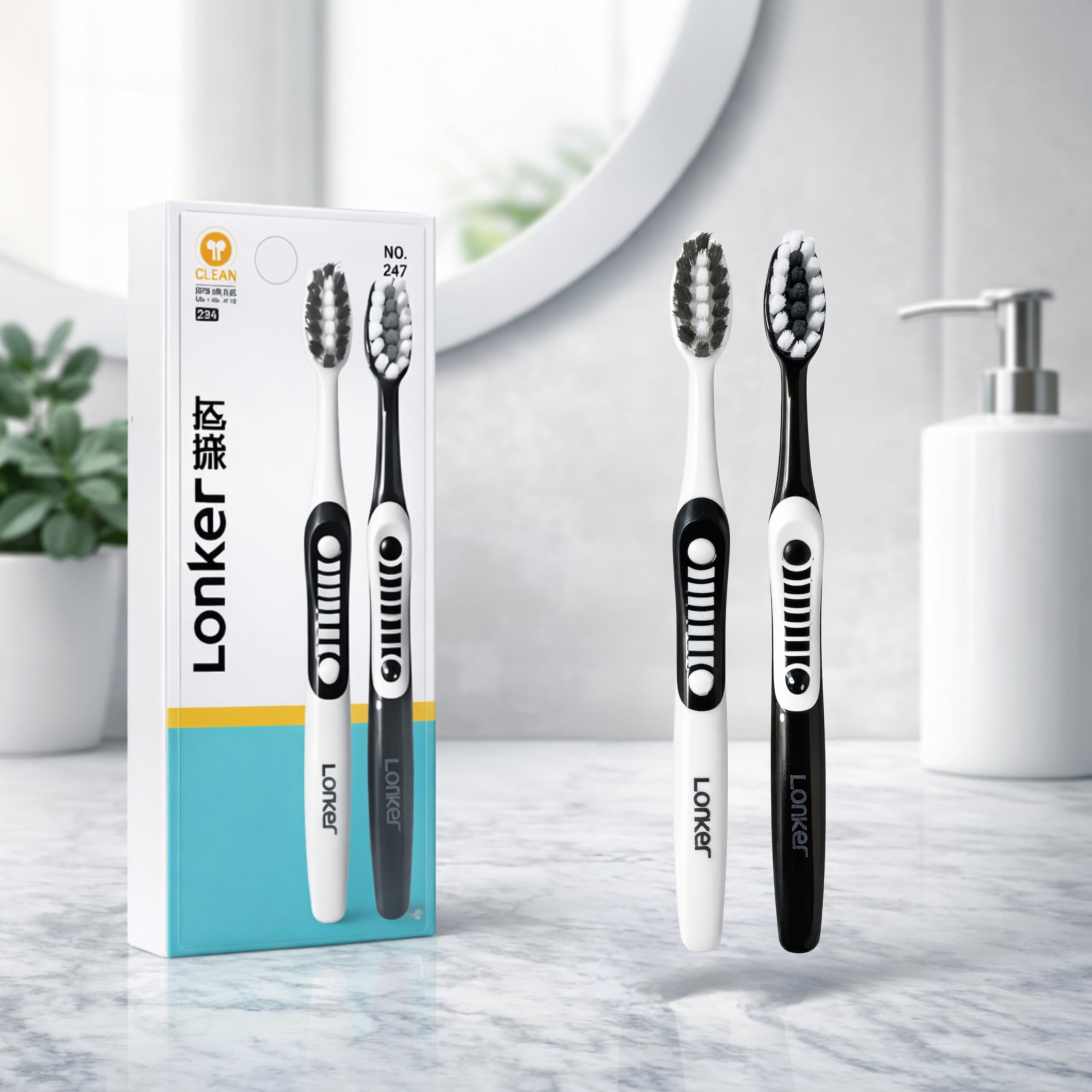 HARKOIZ Ultra Soft Toothbrush for Adults Pack of 2 Soft Bristle Manual Tooth Brush for Sensitive Gums Slim Head Deep Cleaning Black White 4