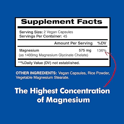 Miniatura 2 de American Standard Supplements Glicinato de magnesio 575 mg por porción, 90 cápsulas vegetales, suplemento de magnesio para la salud ósea y muscular,