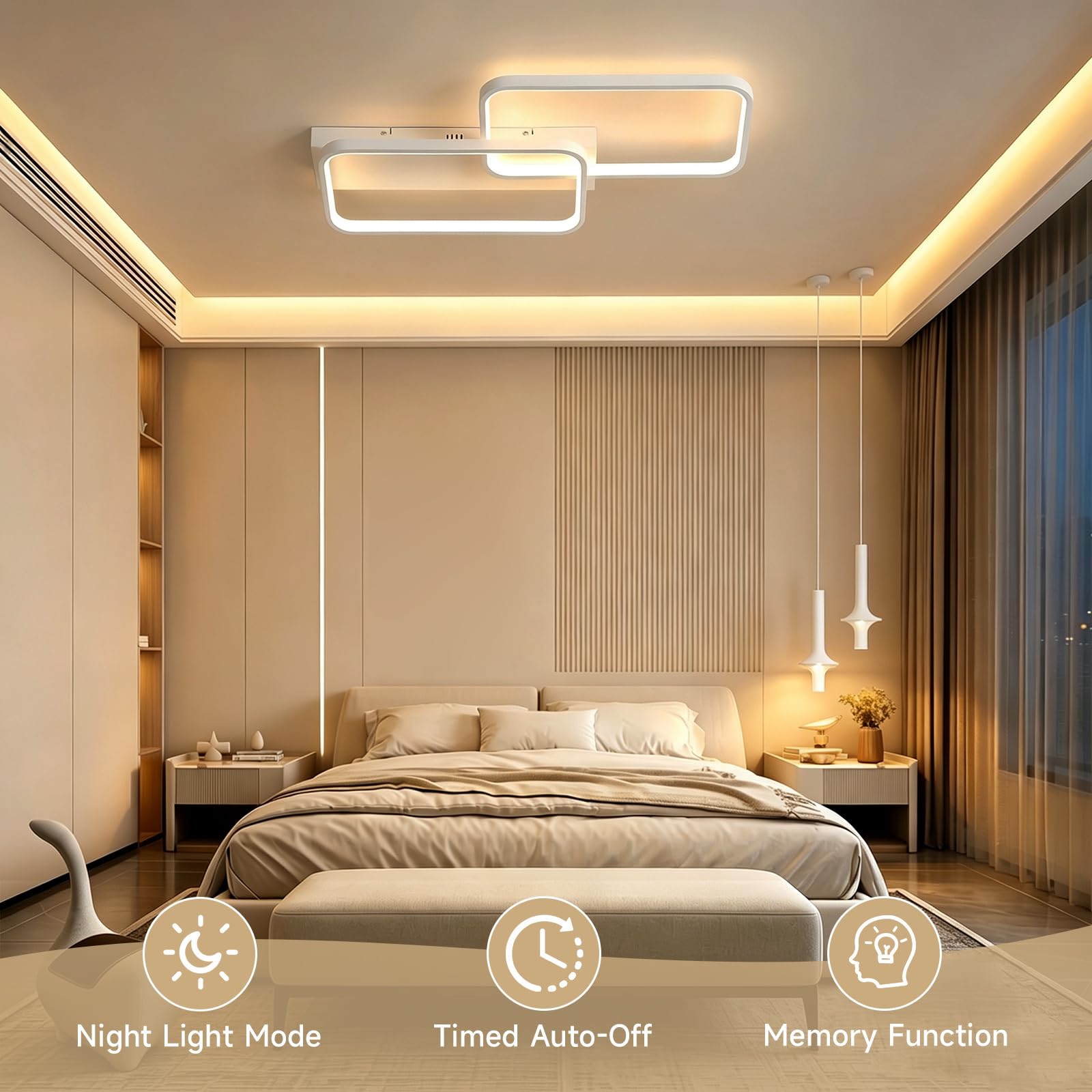 OTREN Lampa sufitowa LED 40 W, 4000 lm, regulowana za pomocą pilota 3000 K-6500K, pamięć i blokada, lampka nocna i timer do salonu, sypialni, kuchni, 61 cm