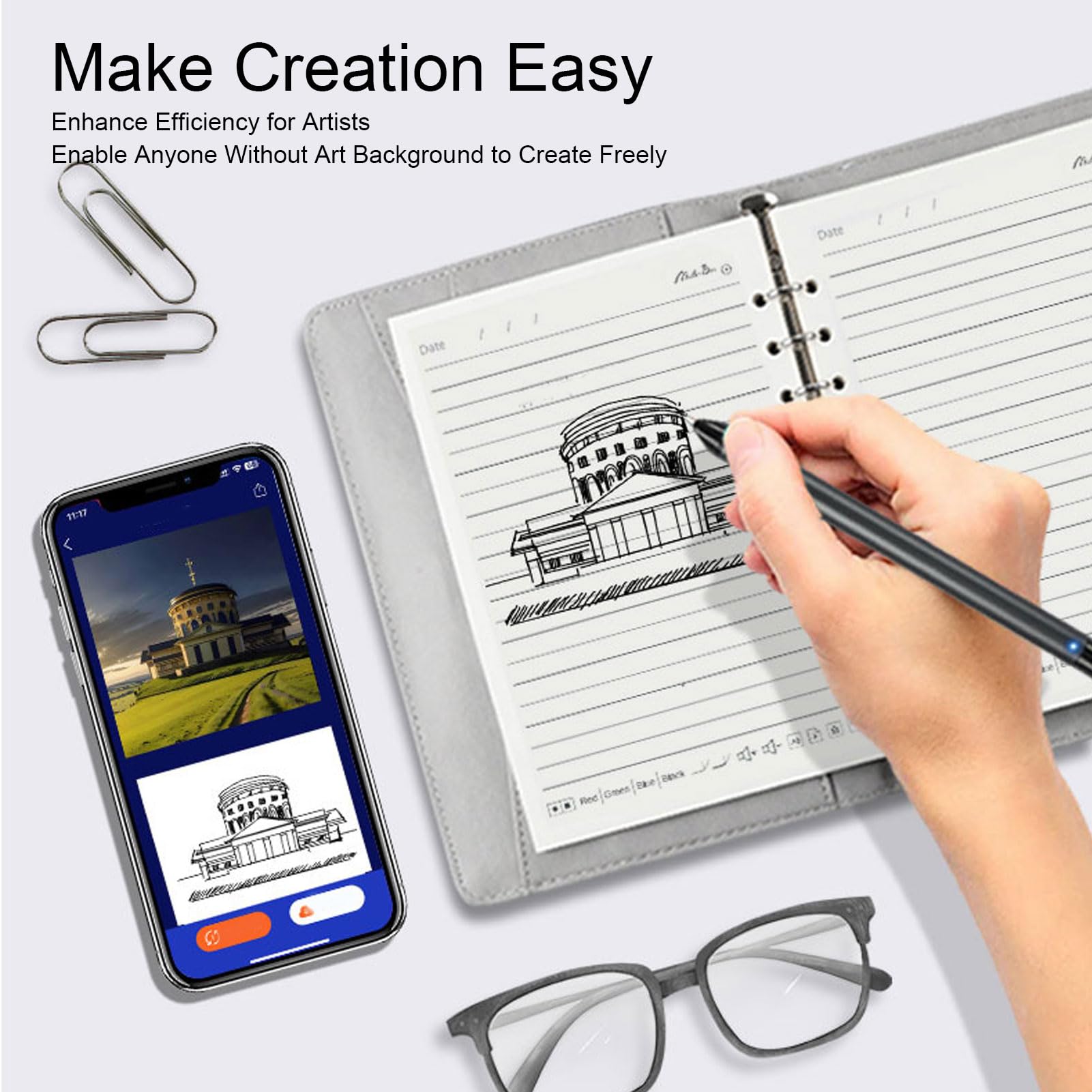SIXRUN Quaderno Intelligente, Quaderno Digitale con Trascrizione AI e Penna Intelligente, Riconoscimento Vocale e del Disegno Riutilizzabile per Appunti e Scrittura Creativa