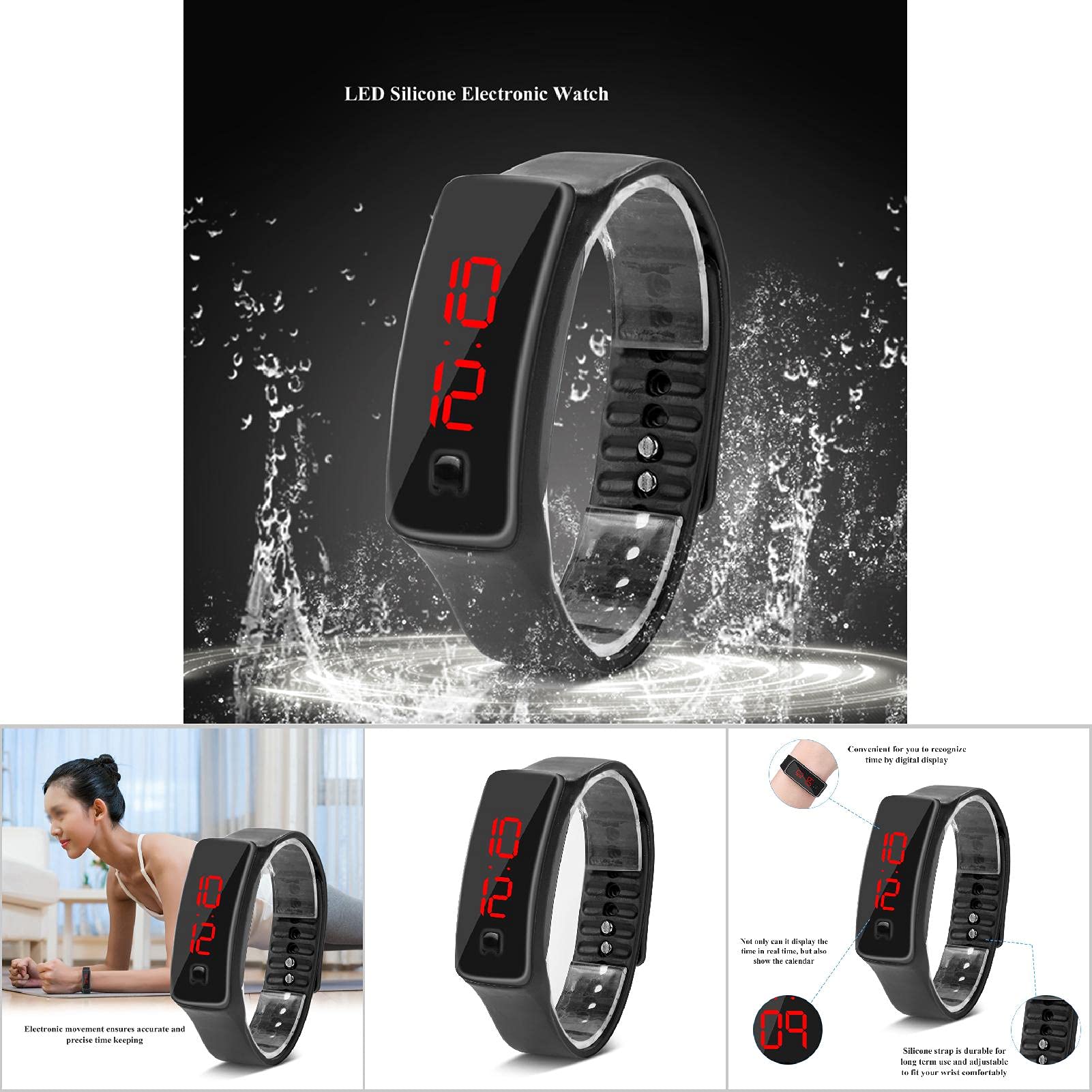 Ejoyous Inteligentny zegarek, elektroniczny wyświetlacz LED, sportowy zegarek cyfrowy z silikonowym paskiem dla mężczyzn i kobiet, smartwatch z 12-godzinną tarczą do aktywności na świeżym powietrzu i wewnątrz, biegania, wspinaczki, wędkowania