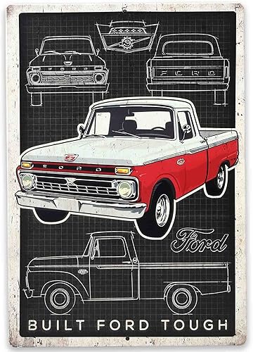 Letrero de metal esquemático para Ford Truck  Letrero vintage de Ford para garaje o cueva de hombre