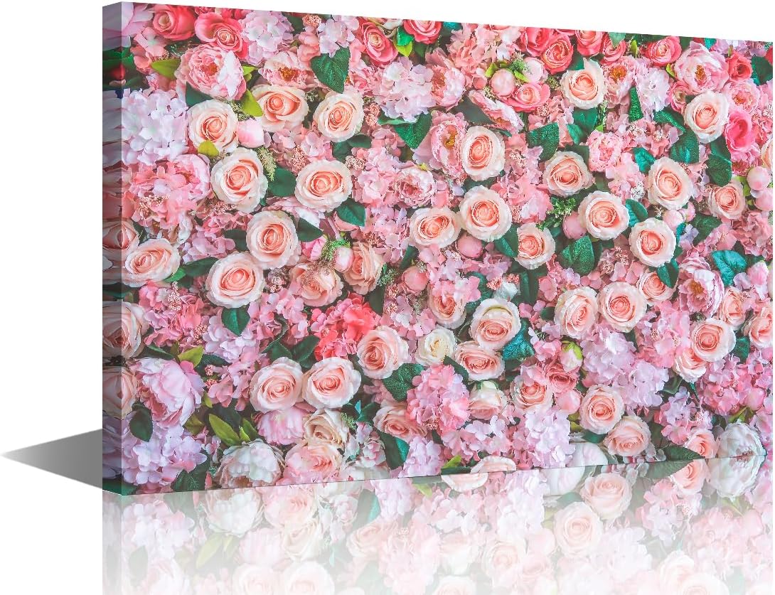 Canvas Wall Art Natural Sweet Pink Roses Photography Artwork Flower Wall Art Paintings Modern Picture Print Frameds for Living Room Dinning Room Bedroom Bathroom Home Decor 1 Pieces (12" Wx18 H)