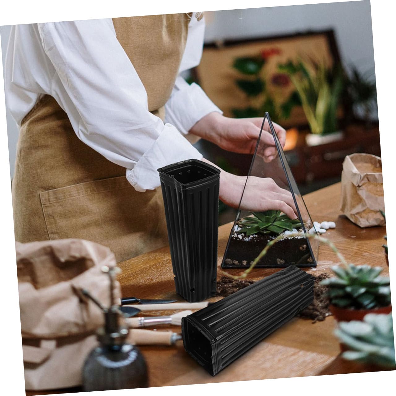 Veemoon Lot de 60 Godets de Culture en Plastique Noir 10x30 Cm pour Pépinière, Pots Profonds et Nutritifs pour Semis D’Agrumes, Légumes et Plantes, Accessoires de Jardinage Respirants
