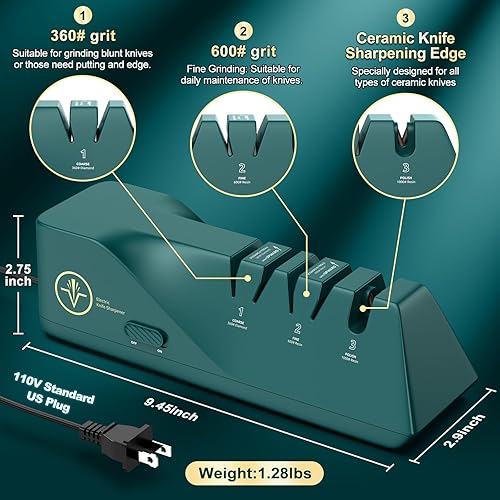 Miniatura 2 de Afilador de cuchillos, abrasivos de diamante, afilador de cuchillos eléctrico para cuchillos de acero inoxidable y cerámica, con caja de recolección