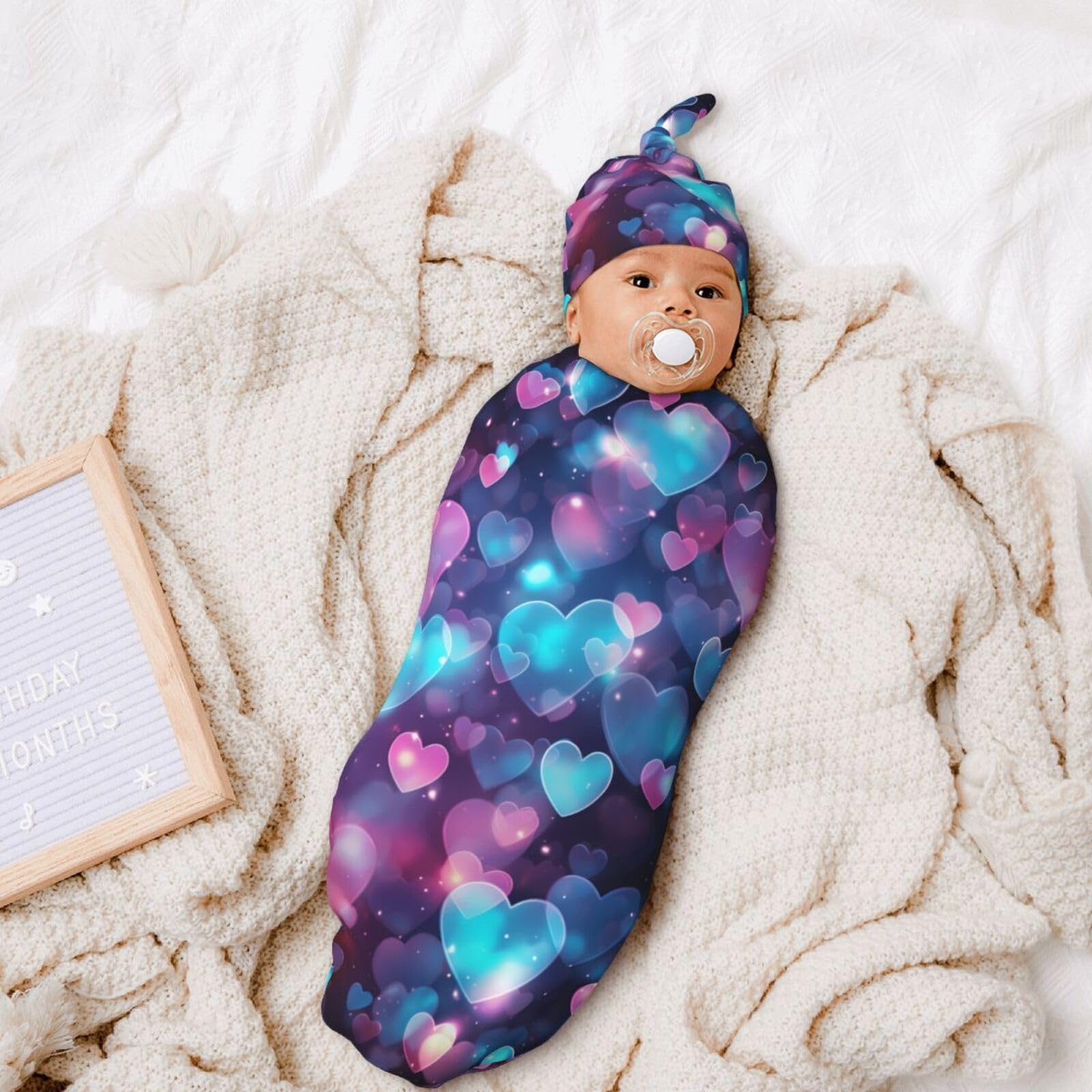 3d Cuori Swaddle Coperta E Cappello Set Per Neonati Avvolgere Accogliente Per Neonati Bambino Comfort 29x53 cm