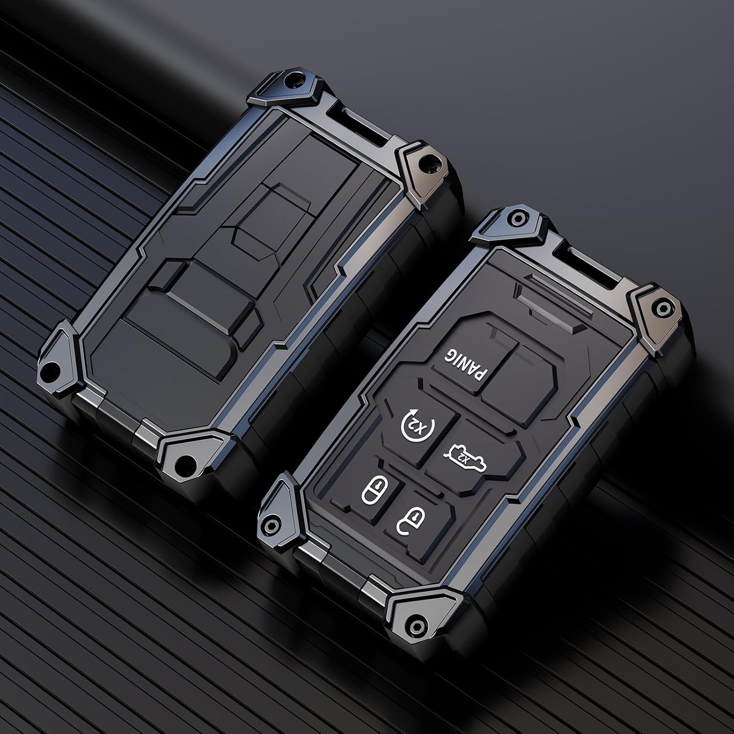 Heavy Key Fob Cover for Jeep, Keychain, Metal Silicone Key Fob Case Compatible with Grand Cherokee Compass Renegade Durango Challenger Journey Dart (Black, S Buckle)