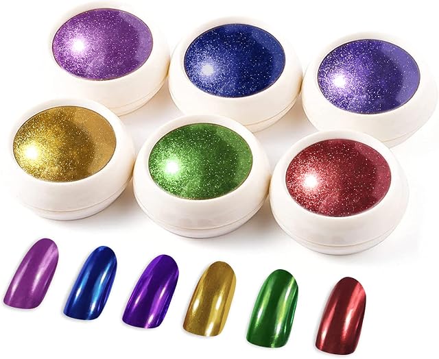 BISHENGYF 6 Boxes Chrome Nail Powder, Metallic Nail Art Glitter Set, Shiny Mirror Effect Powder for Nail Art Design Decoration Christmas Collection