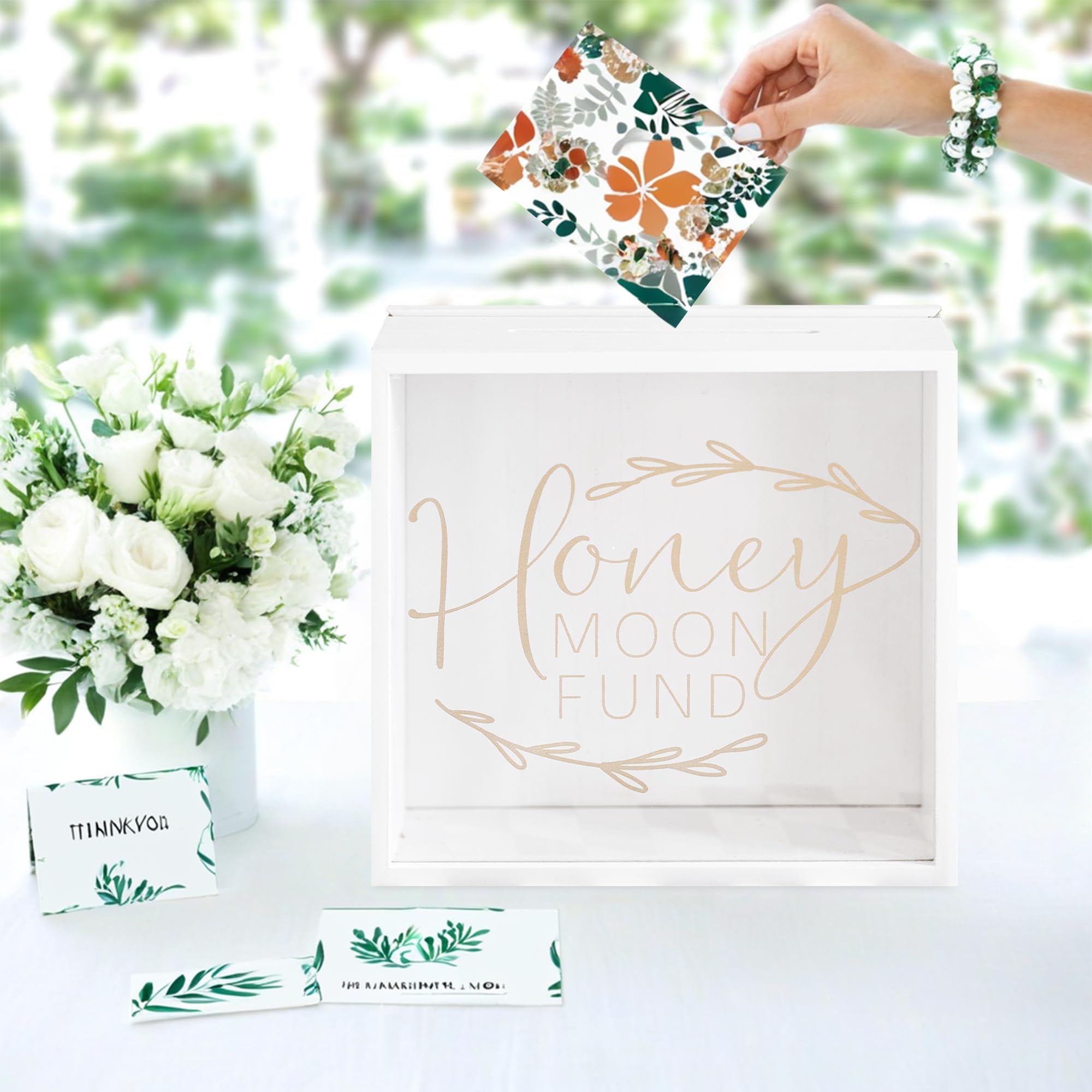 Defed Deco Honey Moon pudełko na karty podarunkowe, drewniane pudełko na karty ślubne, pudełko na zdjęcia, pudełko na cienie do dekoracji ślubnej, dekoracje ślubne, do odbioru z drewnianym znakiem zestaw 2 szt
