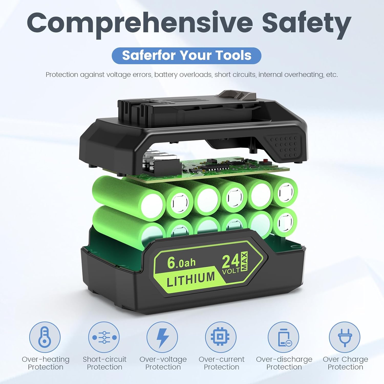 ARyee 24V 6.0Ah Replacement for Greenworks 24v Battery 29842 29852 BAG709 Lithium ion Lawn Mower Weed Blower Battery, 2Packs