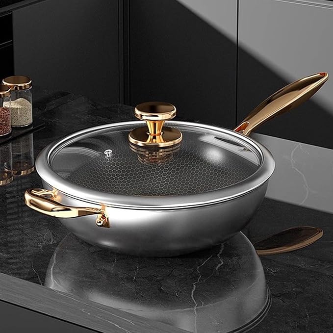 Wok Antiadherente Híbrido con Tapa, Acero Inoxidable 13.39 pulgadas miniatura 8
