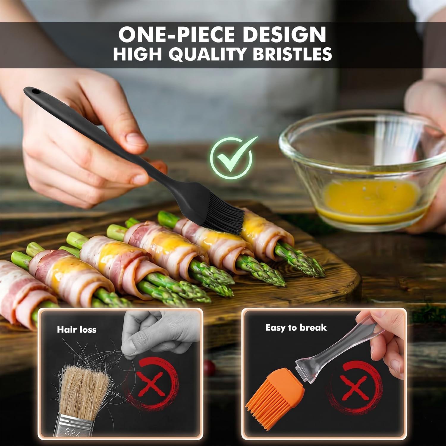LINKWAY Set di 2 pennelli da cucina in silicone, senza BPA e resistenti al calore, per cuocere, grigliare e marinare (grandi e piccoli)