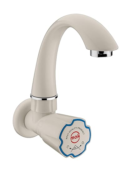 Axtry Pack Of 2 Mak ABS Plastic Water Tap/Flange Sink Cock tap for Wash Basin/Swan Neck Plastic Bib Cocke/Long Neck Kitchen Sink Tap/Bibcock for Hot & Cold Water /(1/2 Inch  15mm) (PTMT Ivory)