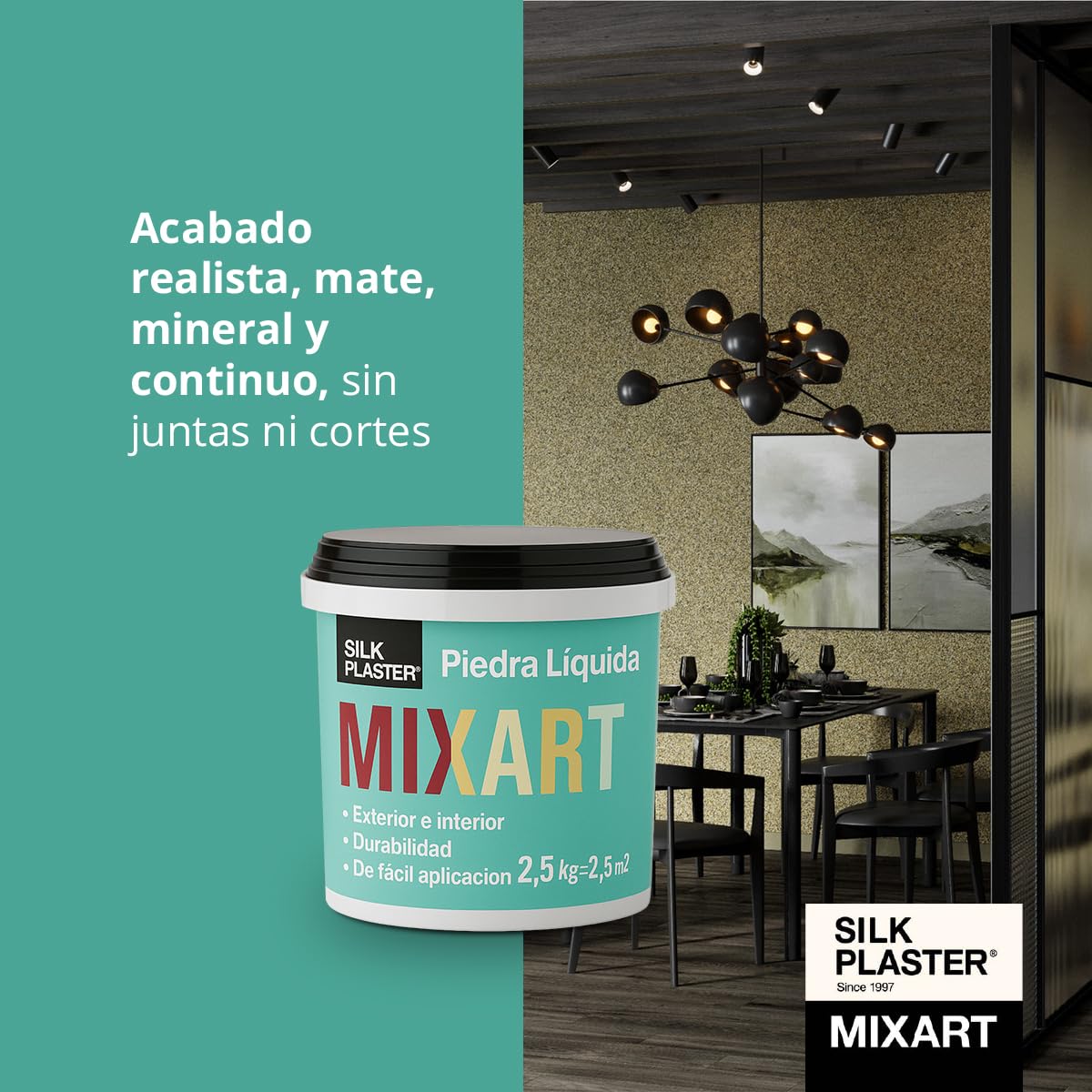 Mixart Revestimiento Decorativo de Piedra Líquida 2,5 Kg - Rendimiento hasta 2,5 M2 - Interior y Exterior - Efecto Piedra Natural - Beige Piedra Natural