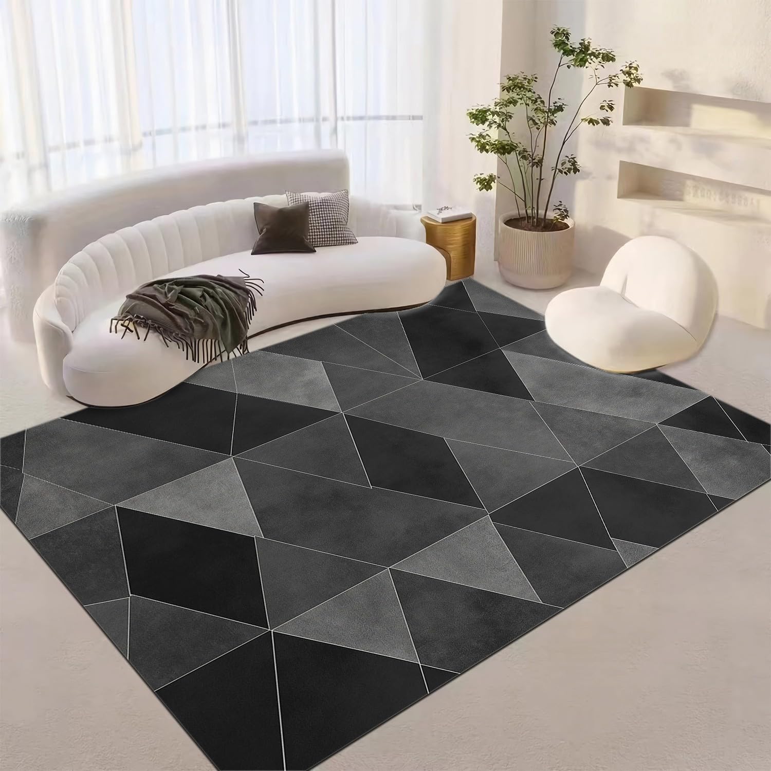 Ciemnoszara flanelowa bieżnia geometria trójkąt wzór bieżni salon Chambre Salle à Manger zmywalna bieżnia na bieżnię 120 x 170 cm anty-zgnieciona pula Court nadruk z tapisu