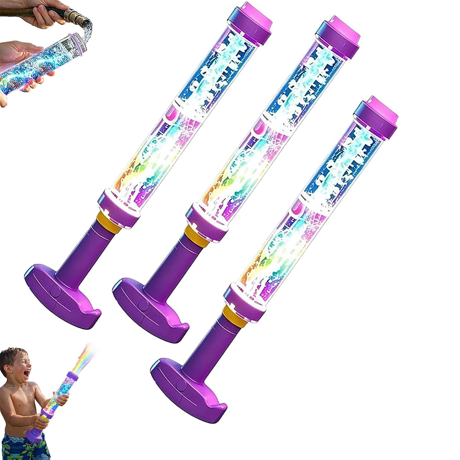 Glowing Rainbow LED Water Blaster | Summer Fun That Pops like Magic, Creativity Glowing Rainbow Water Blaster, Glow LED Water Gun Firework for Summer Pool, Backyard, Party Outdoor Game (3PCS)