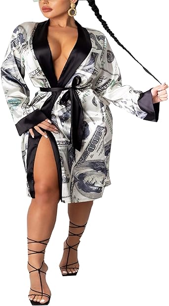 Money print silk robe Clearance