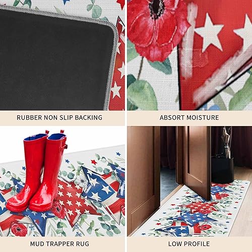 Vista 250 de Tapete de Feliz Navidad, tapete antideslizante para puerta delantera, baño, cocina, dormitorio, patio, entrada, 16 x 24 pulgadas, rojo, negro y verde