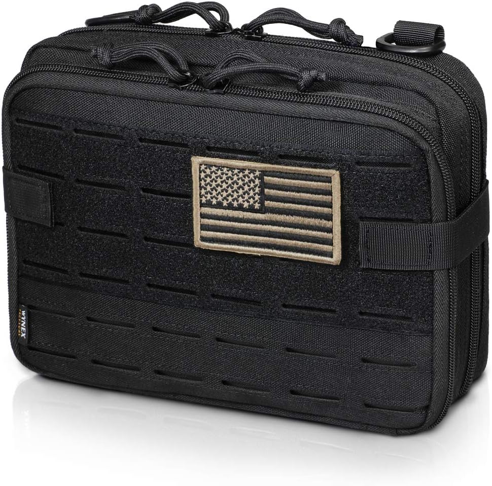 WYNEX Tactical Molle Admin Pouch of Double Layer Design, Admin Pouches Molle Attachment Military Medical EMT Organizer with Map Pocket EDC EMT Pack IFAK Tool Holder Universal U.S.A Patch Included